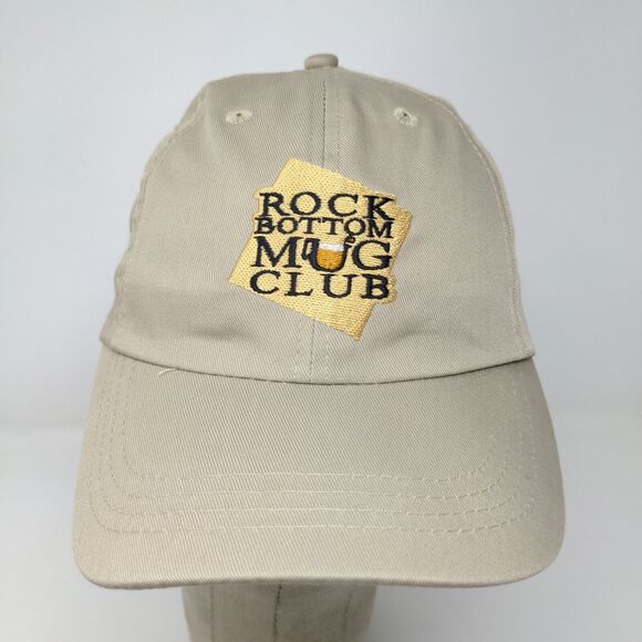 Rock Bottom Mug Club Men's Hat Tan Adjustable Embroidered Logo Slideback - Picture 3 of 11